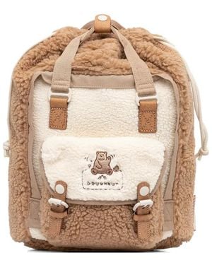 Doughnut Fleece-Texture Bear-Embroidered Backpack - Pink