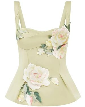 LEO LIN Georgia Embroidered Peplum Top - Green