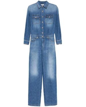 Elisabetta Franchi Tuta Intera Denim Con Logo - Blu