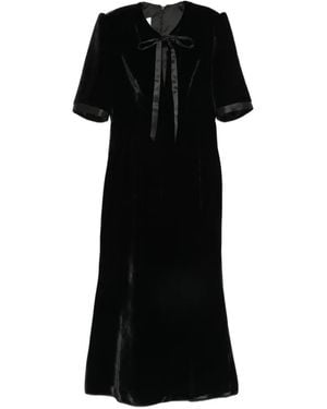 DE SANTIS Bow-Detail Velvet Midi Dress - Black