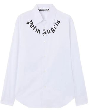 Palm Angels Logo-Print Long-Sleeve Shirt - White
