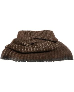 Avant Toi Ribbed-Knit Distressed-Effect Scarf - Brown