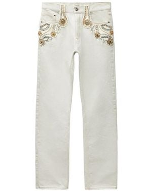 Versace Embellished Straight-Leg Jeans - White