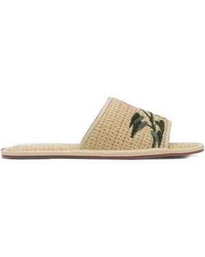 FARM Rio Raffia Farm Hotel Embroidered Slide Sandal - Metallic