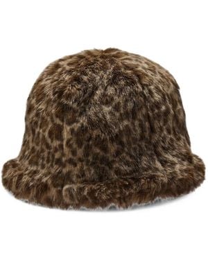 CA4LA Tulip Leopard-Print Faux-Fur Bucket Hat - Brown
