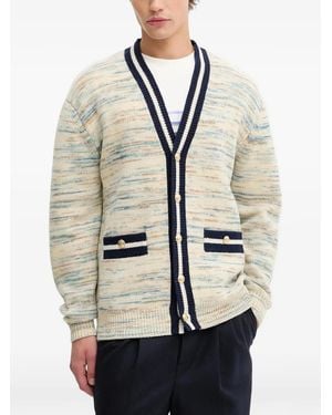 Drole de Monsieur Mouliné Striped-Trim Cardigan - Natural