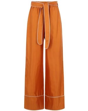 Raquel Diniz Piping-Detail Belted Palazzo Trousers - Orange
