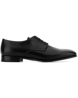 Prada Lace-Up Leather Derby Shoes - Black