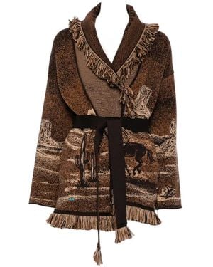 Alanui Fringe-Trimmed Jacquard Cardigan - Brown