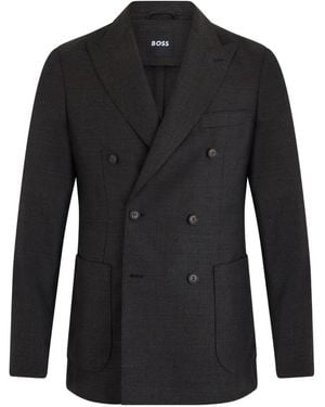 BOSS Double-Breasted Textured Blazer - Black