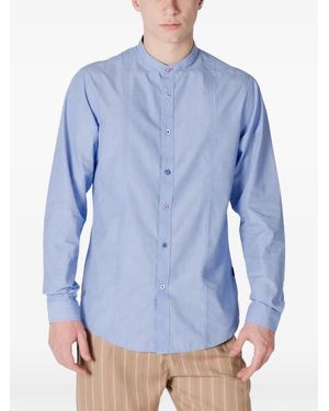 Gianni Lupo Mandarin-Collar Panelled Shirt - Blue