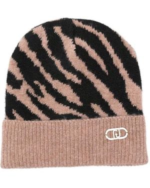 Liu Jo Zebra-Print Beanie Hat - Black