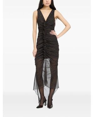 ROTATE BIRGER CHRISTENSEN Ruched Midi Leopard Dress - Black