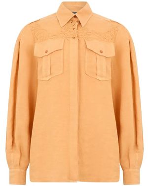Alberta Ferretti Lace-Detail Pocket Shirt - Orange