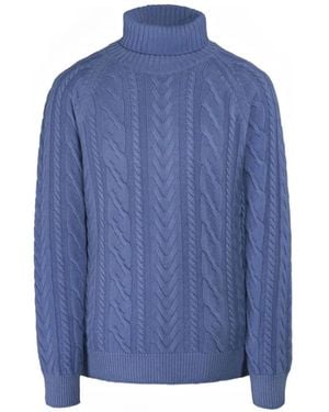 Moorer Pull En Maille Torsadée À Col Roulé - Blue