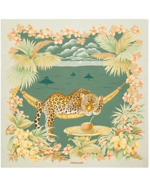 Ferragamo Jungle-Print Silk Scarf - Metallic