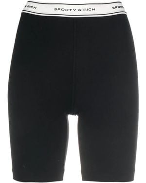 Sporty & Rich Logo-Waistband Shorts - Black