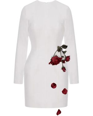 Cristina Savulescu Rose-Appliqué Long-Sleeves Mini Dress - White