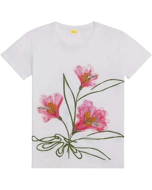 Agua Bendita Gea Embroidered-Floral T-Shirt - White