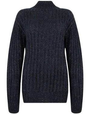 Moorer Ribbed-Knit Mock-Neck Jumper - Blue
