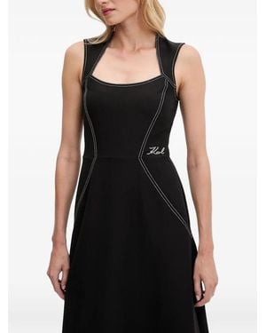 KARL LAGERFELD Contrast-Stitch Sleeveless Midi Dress - Black