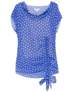 Psophia Polka-Dot Gathered-Detail Blouse Set - Blue
