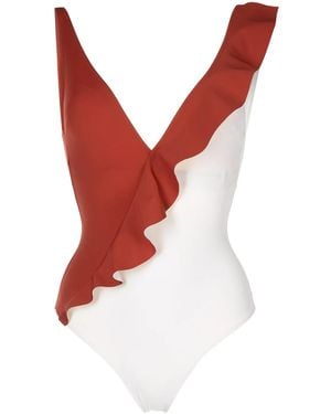 Evarae Ruffled-Trim Swimsuit - Red