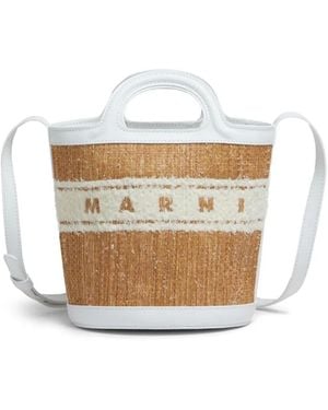 Marni Small Tropicalia Logo-Embroidered Bucket Bag - White