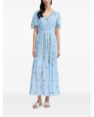 La Petite Francaise Rachele Embroidered V-Neck Maxi Dress - Blue
