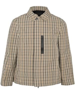 Yves Salomon Check-Pattern Leather-Detail Jacket - Brown