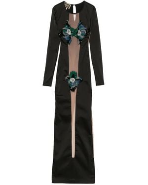 MITILIANE COUTURE Floral-Embellished Cut-Out Maxi Dress - Black