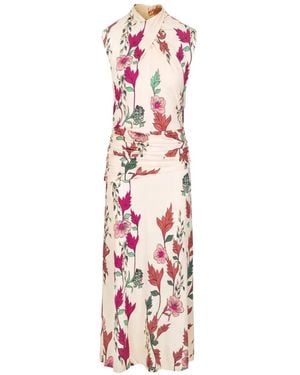 Johanna Ortiz Floral-Print Ruched-Waist Midi Dress - White