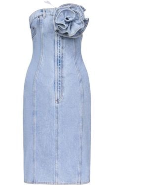 Area Floral-Appliqué Strapless Denim Dress - Blue