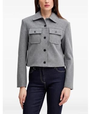 Morgan Buttoned-Pocket Cropped Jacket - Gray