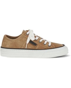 Brunello Cucinelli Monili-Tab Leather Trainers - White