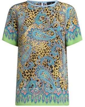 Etro Paisley Animal-Motif Silk Top - Blue