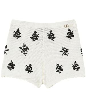 Twinset Floral-Embroidered Knit Shorts - White