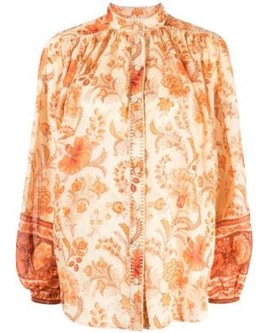 Zimmermann Floral-print Ramie Blouse - Orange