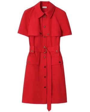 Burberry Buckle Belted Wool Mini Dress - Red