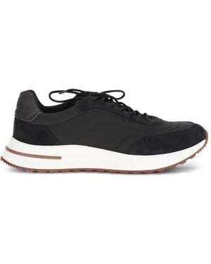 Loro Piana Week End Walk Suede Panelled Trainers - Black