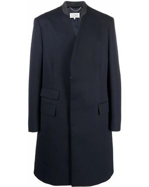 Maison Margiela Collarless Mid-Length Coat - Blue