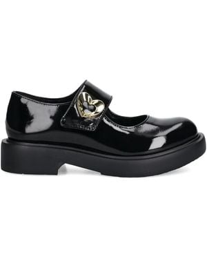 Love Moschino Heart-Buckle Patent Leather Loafers - Black