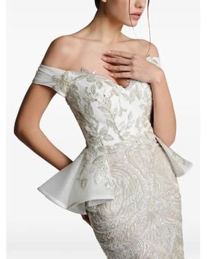 IMROSKA Sequin-Embellished Peplum Maxi Dress - White