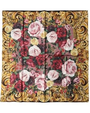Dolce & Gabbana Floral-Print Silk Scarf - Red