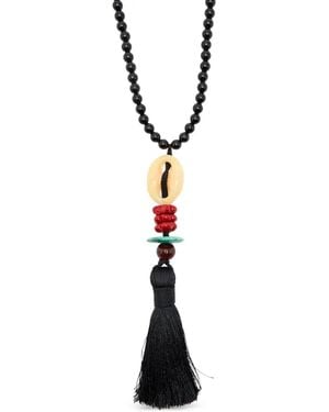 Timeless Pearly Tassel-Pendant Beaded Necklace - White