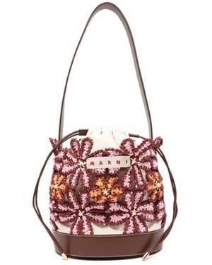 Marni Borsa A Secchiello Con Motivo A Fiori - Bianco