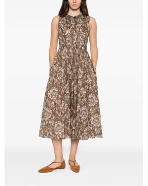 Max Mara Damask-Print Embellished Dress - Natural