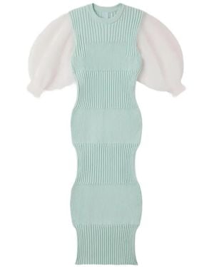CFCL Ribbed Puff-Sleeve Midi Dress - Green