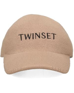 Twinset Embroidered-Logo Knitted Baseball Cap - Natural