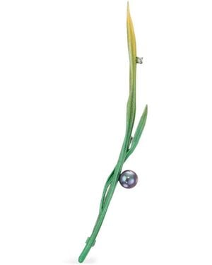 Anabela Chan Blades Of Grass Brosche Mit Perlen - Grün